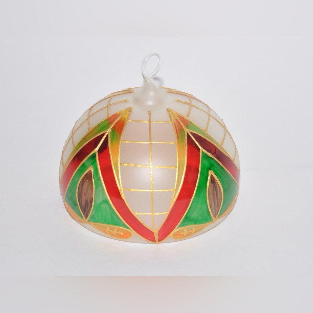 Italian Tiffany Lampshade Green Red Gold Blown Glass Christmas Ornament Italy